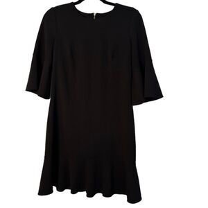 ELLEN TRACY Woman's Size 6 Black Bell Sleeve Ruffle Hem Exposed Back Zipper